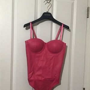 AQUA Hot Pink Faux Leather BodySuit.Size Medium.Very Beautiful From Bloomingdale